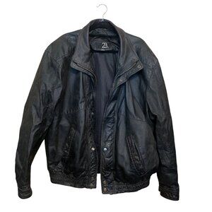 Vintage 23rd St Black Leather Bomber Jacket 3XL Elastic Hem & Zip Closure